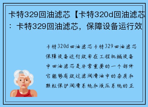 卡特329回油滤芯【卡特320d回油滤芯：卡特329回油滤芯，保障设备运行效率】